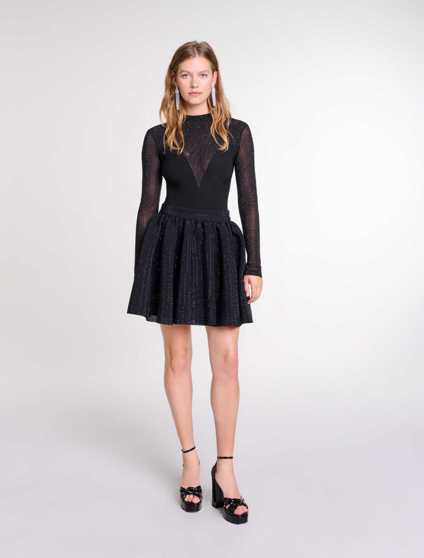 Black-featured-Short Full Rhinestone Skirt