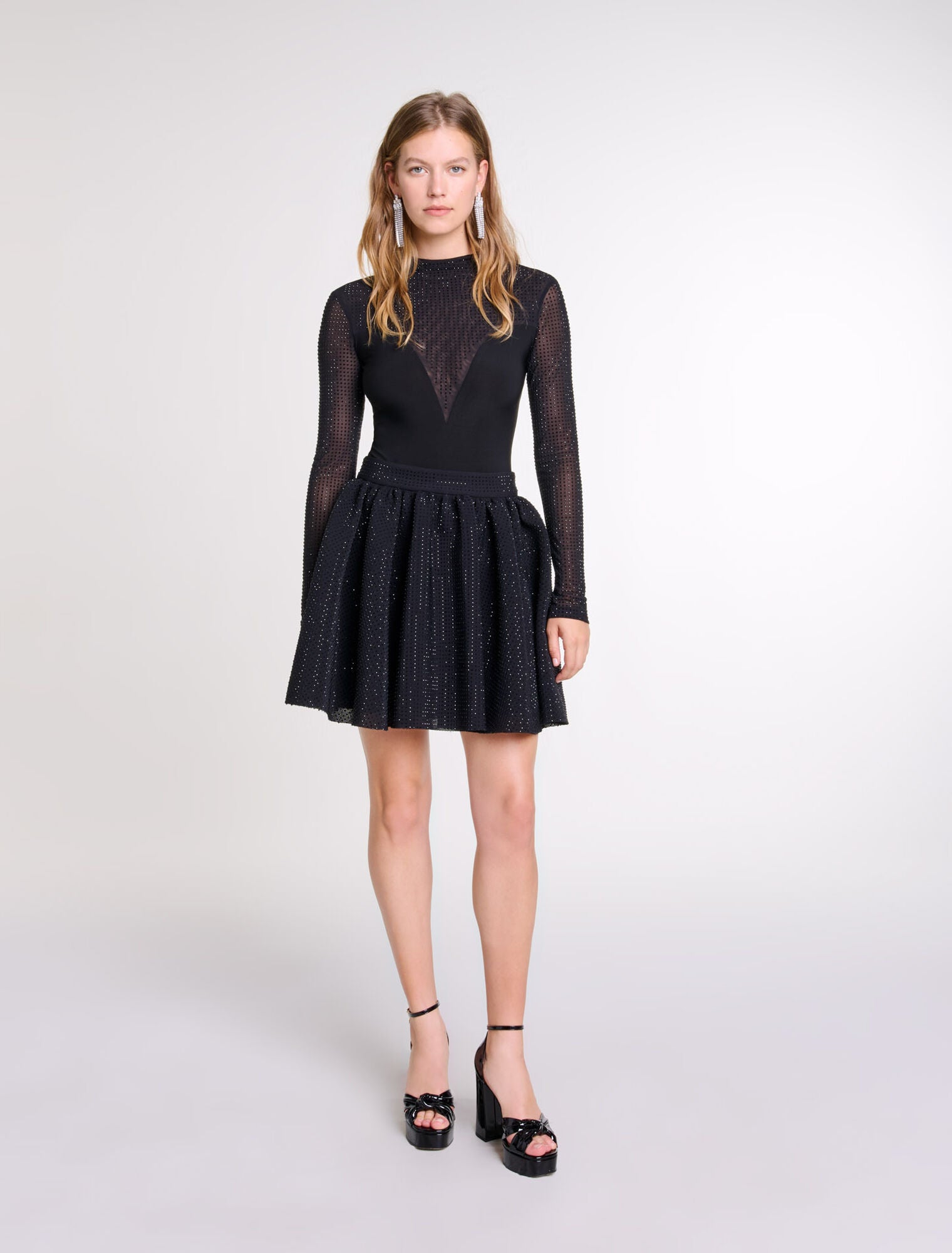 Black-featured-Short Full Rhinestone Skirt