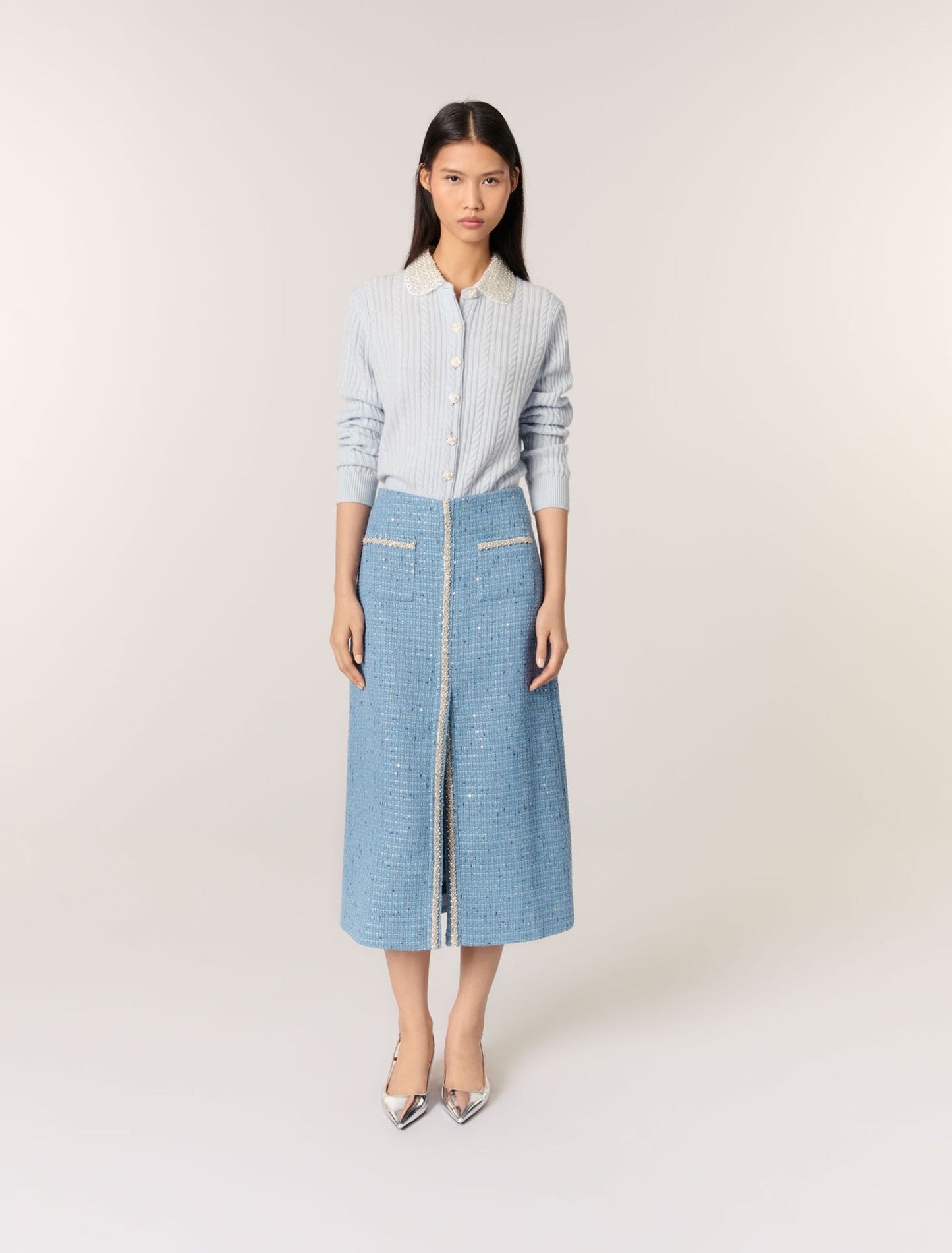 Blue featured Sequin tweed midi skirt