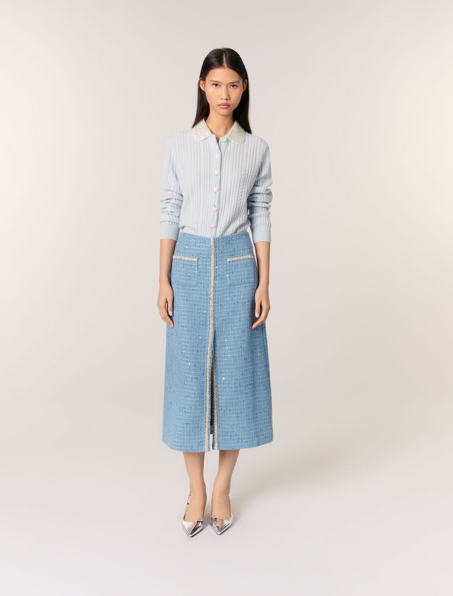 Blue featured Sequin tweed midi skirt