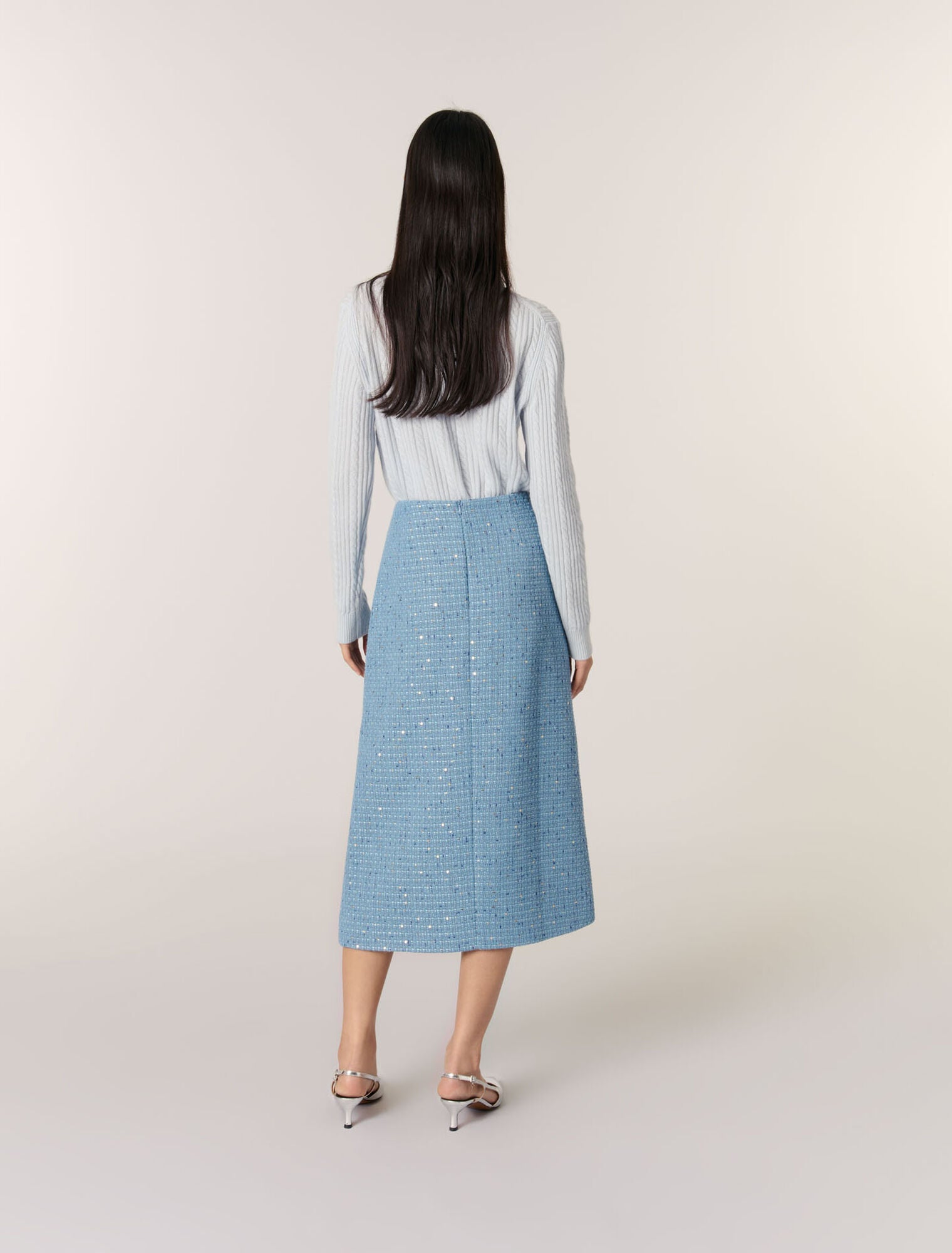 Blue Sequin tweed midi skirt