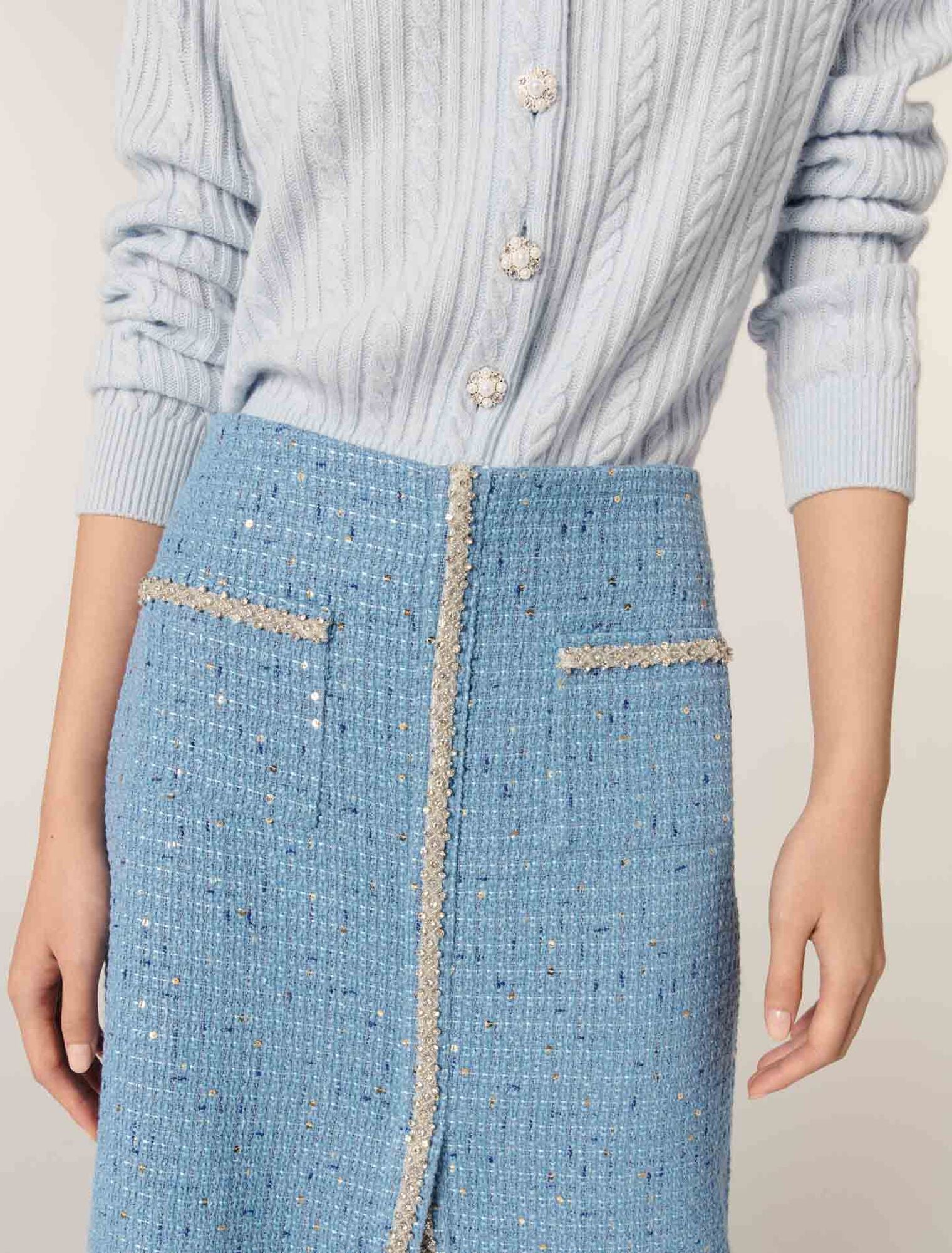 Blue Sequin tweed midi skirt