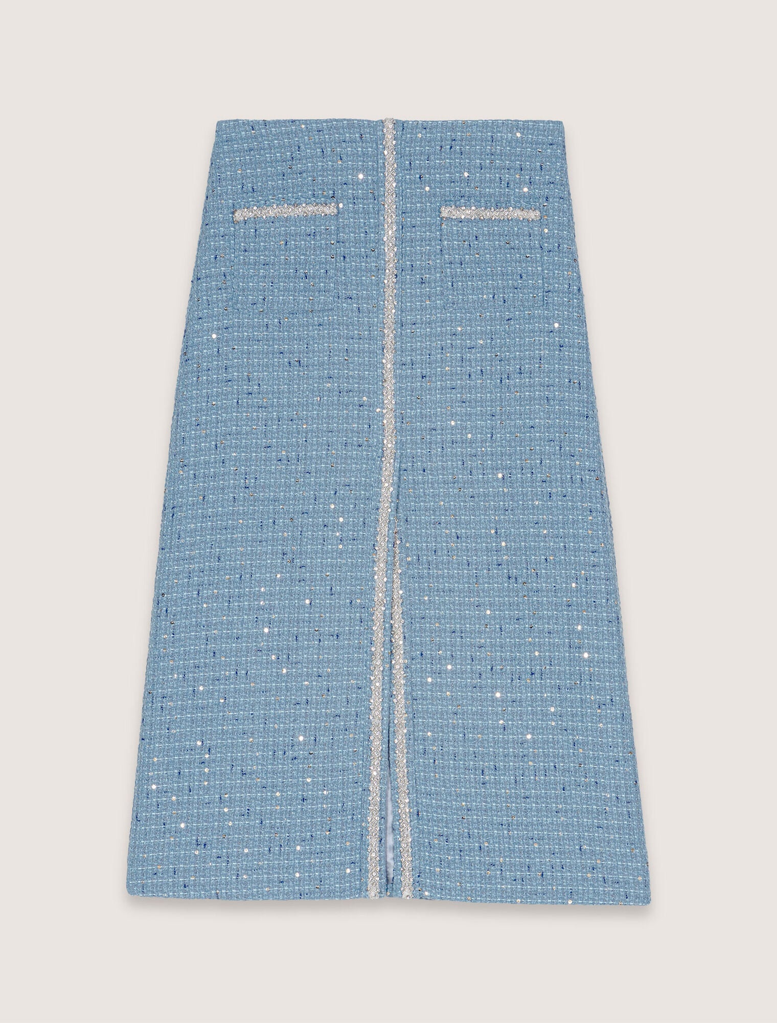 Blue Sequin tweed midi skirt