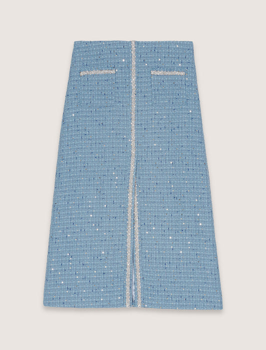 Blue Sequin tweed midi skirt