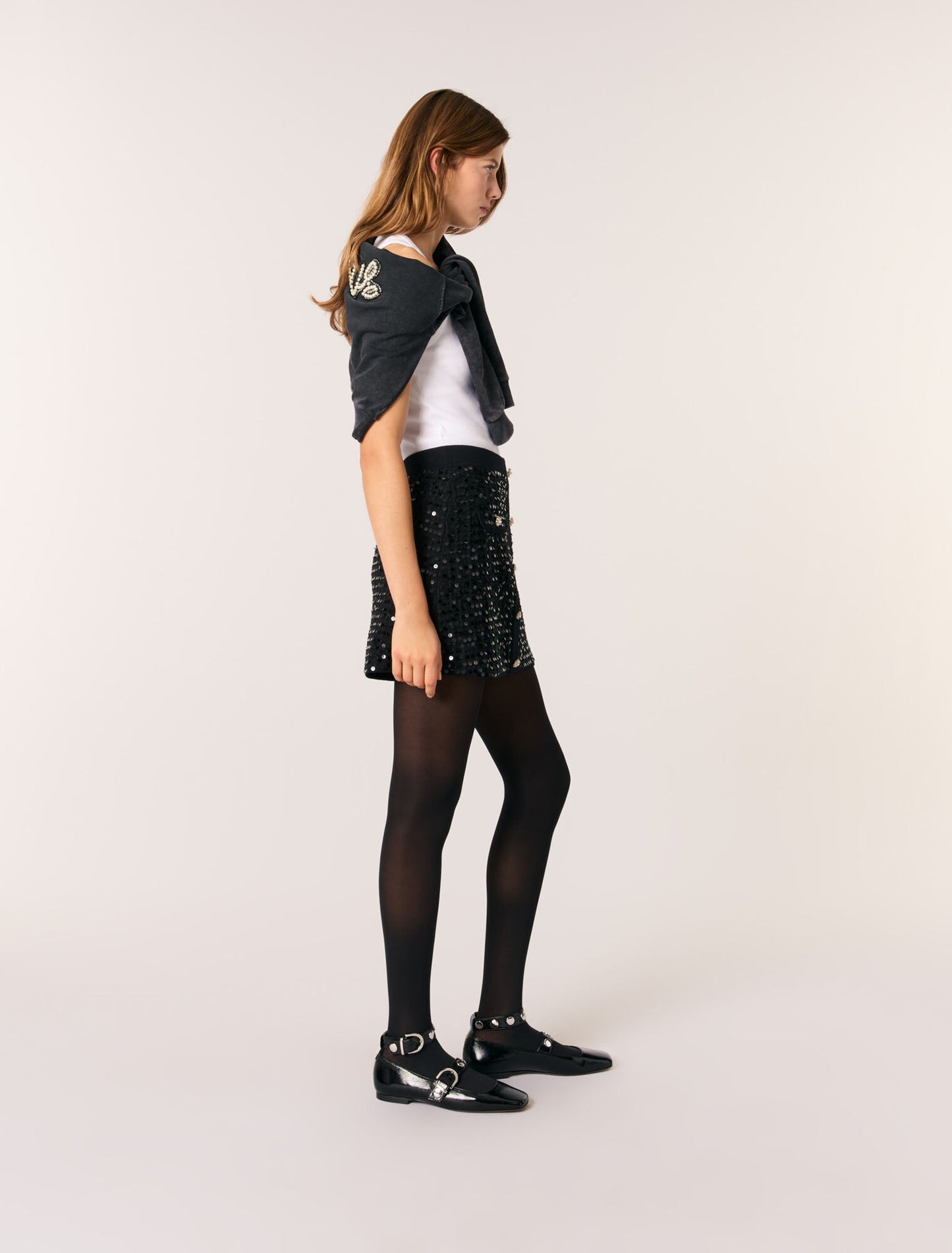 Black Short sequinned knit skirt