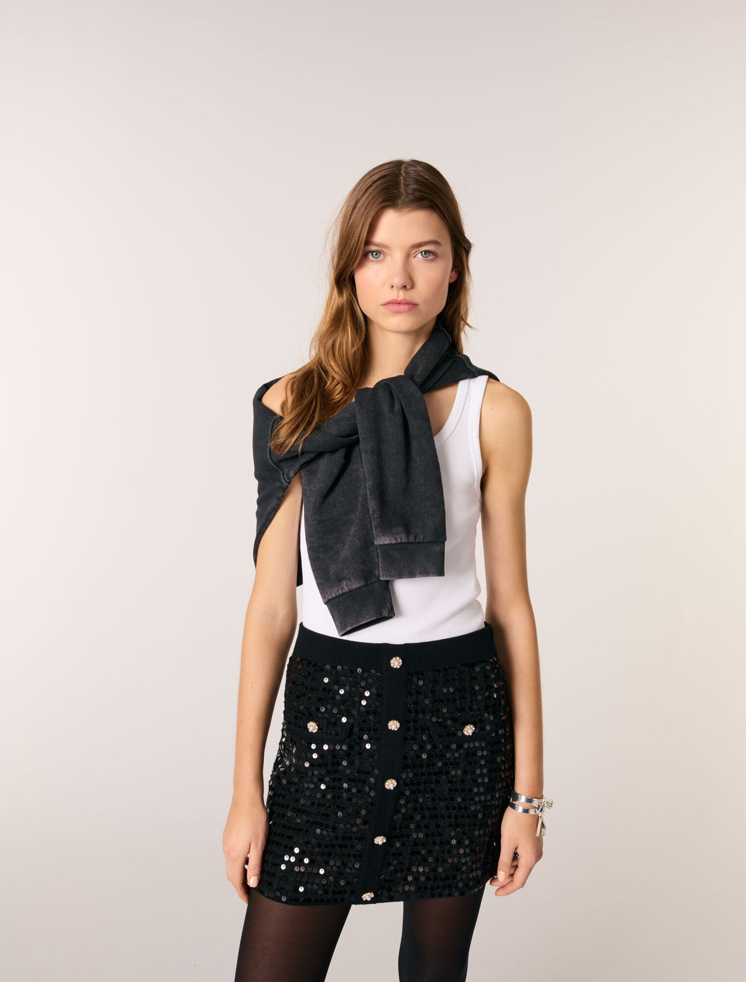Black Short sequinned knit skirt
