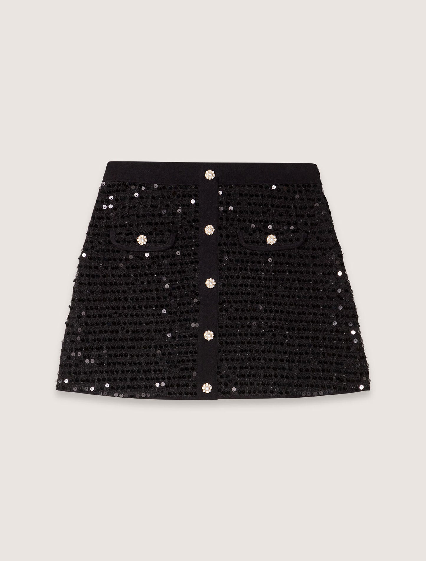 Black Short sequinned knit skirt