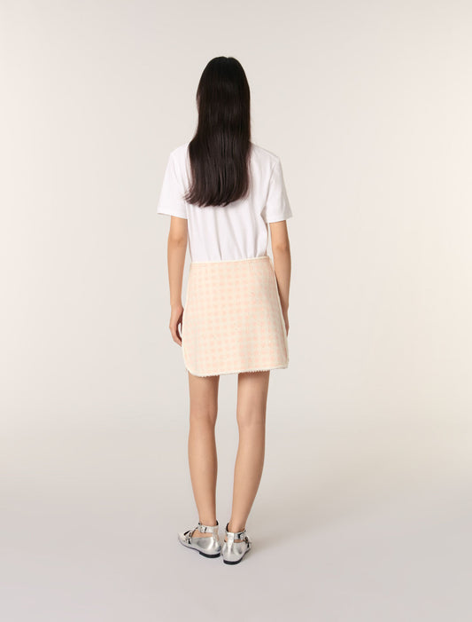 Pink/Ecru Short tweed-effect knit skirt