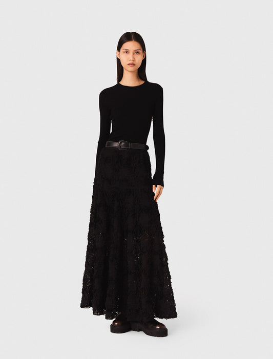 Long Embroidered Skirt BLACK