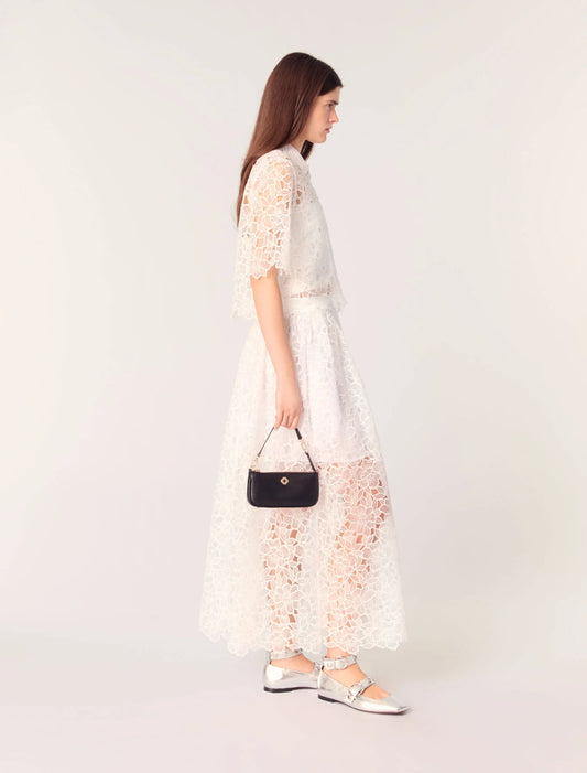White-Floral Guipure Maxi Skirt