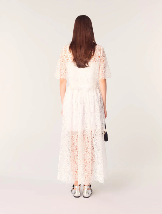 White-Floral Guipure Maxi Skirt