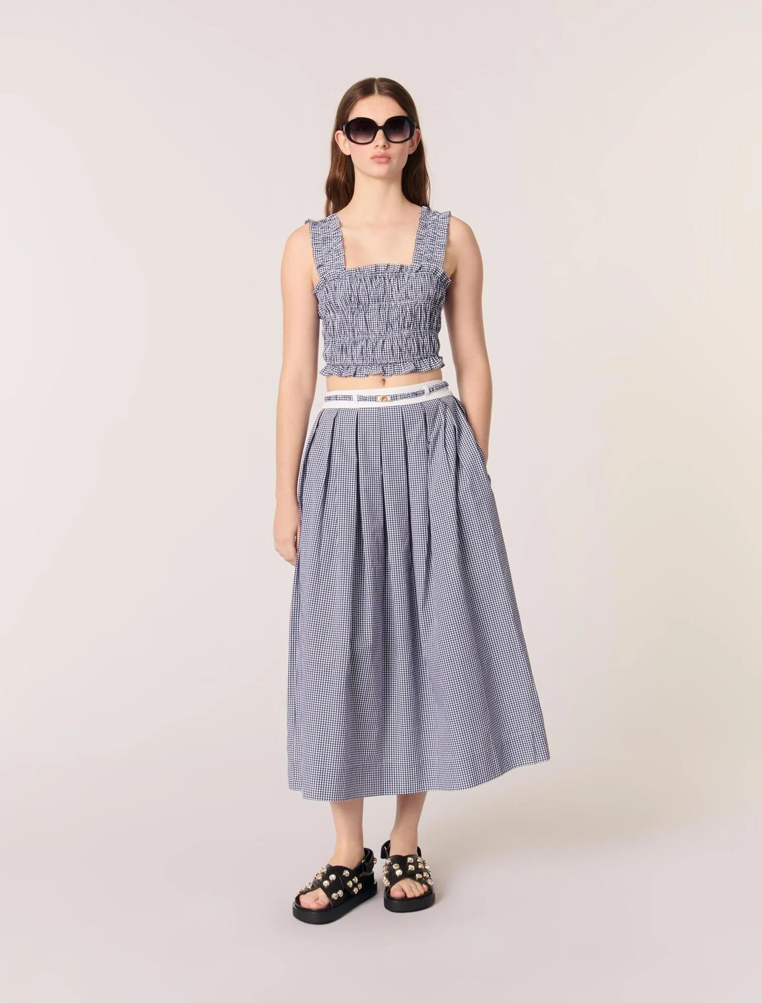 Navy/White-featured-Gingham maxi skirt