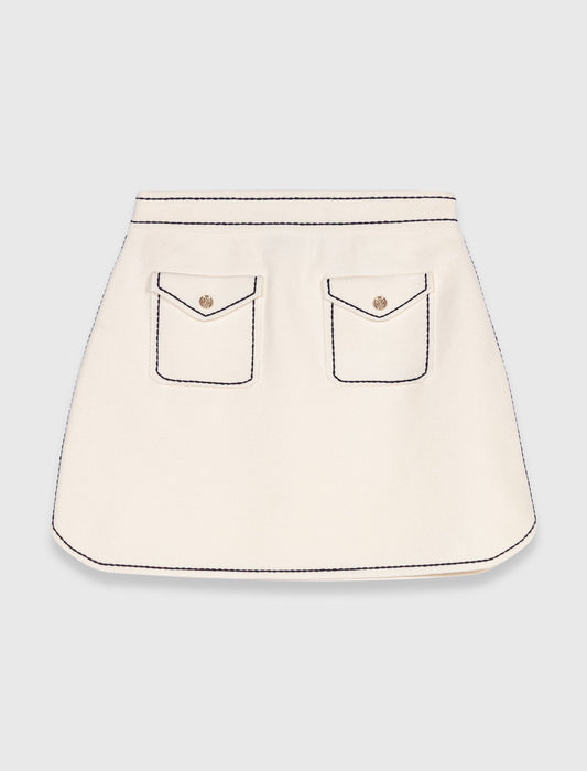 Short topstitched knit skirt