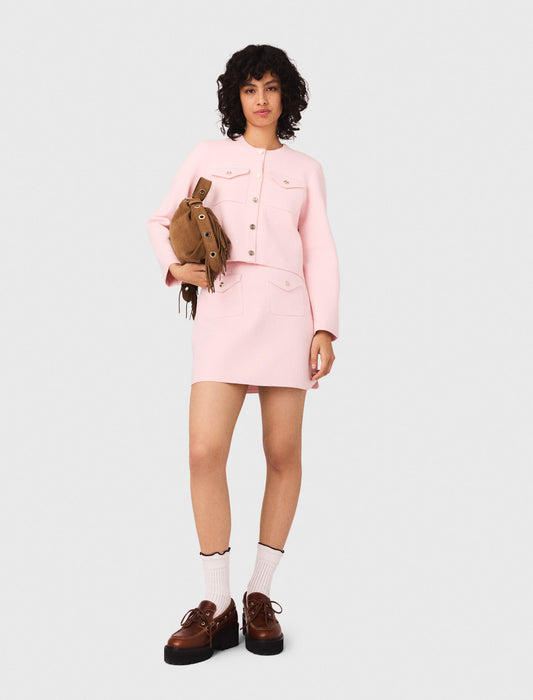 Short topstitched knit skirt