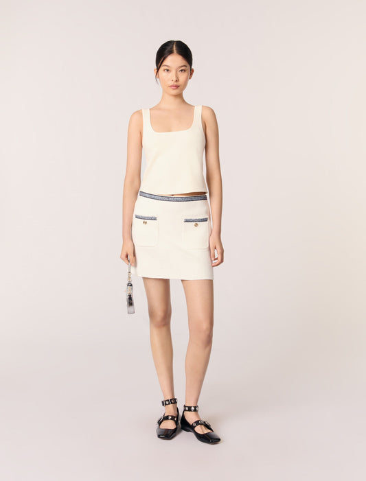 Ecru-featured-Short skirt with contrasting trim
