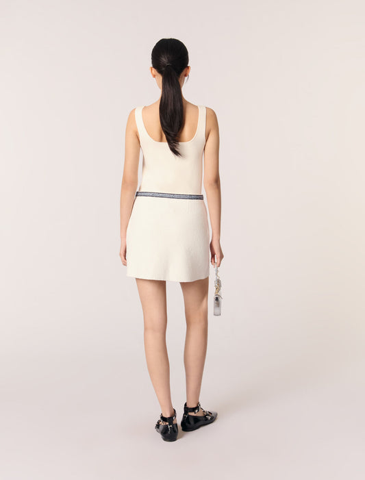 Ecru-Short skirt with contrasting trim