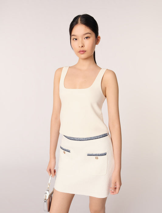 Ecru-Short skirt with contrasting trim