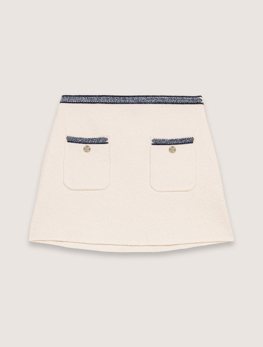 Ecru-Short skirt with contrasting trim