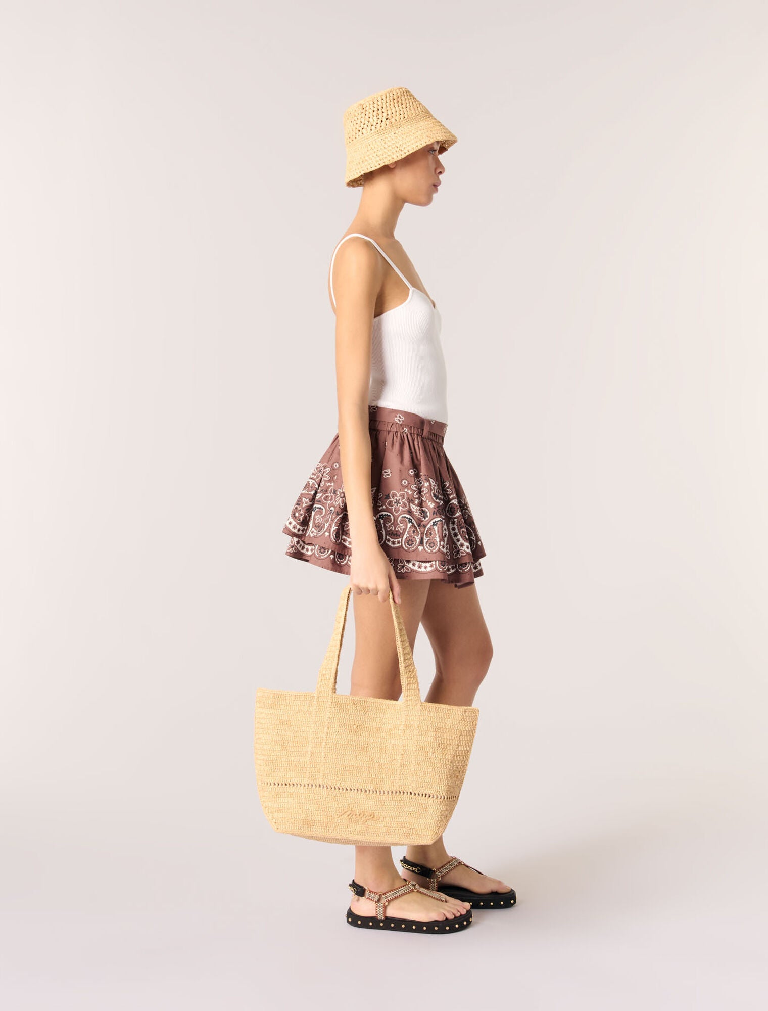 Brown Bandana Print Printed mini skirt with rhinestones