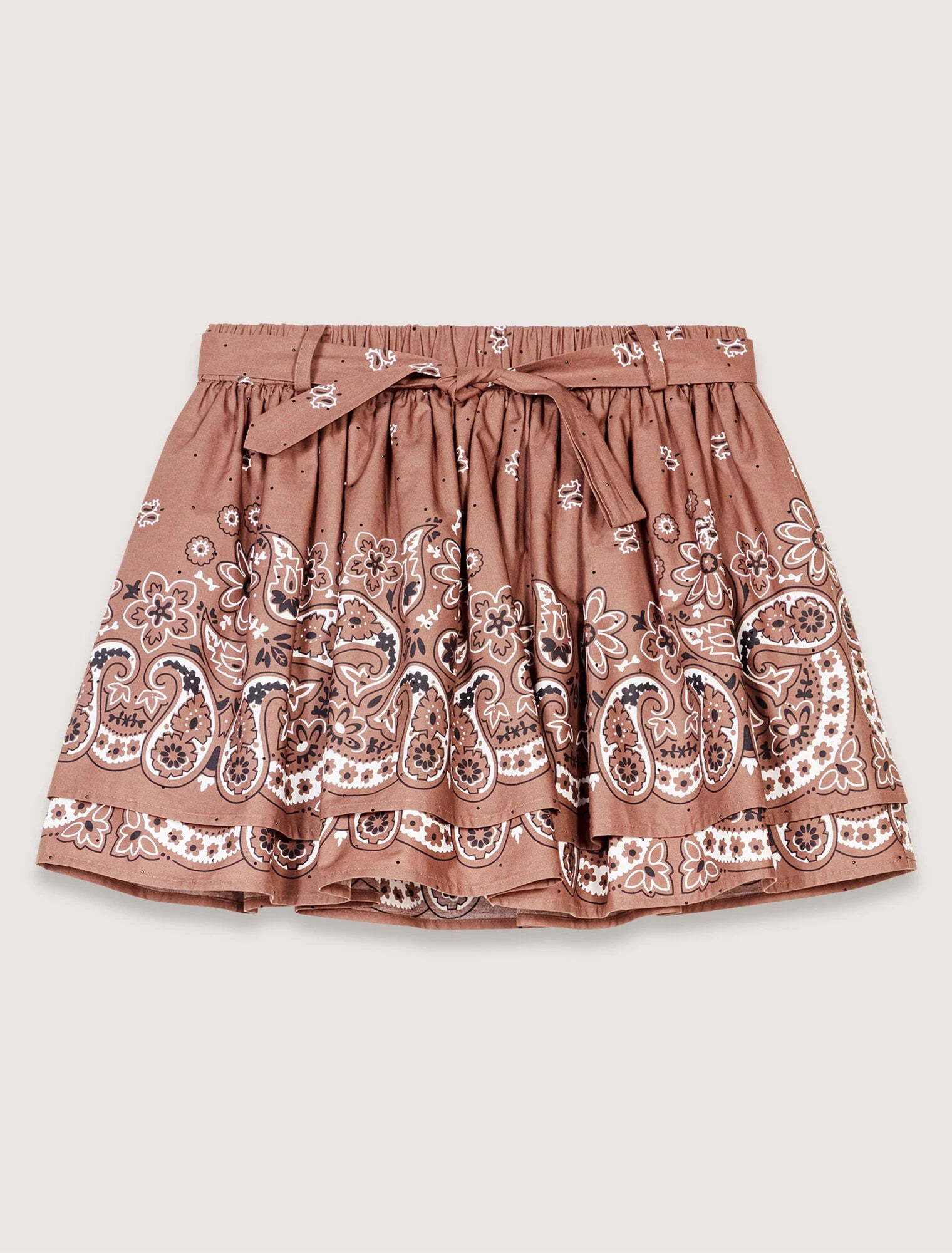 Brown Bandana Print Printed mini skirt with rhinestones