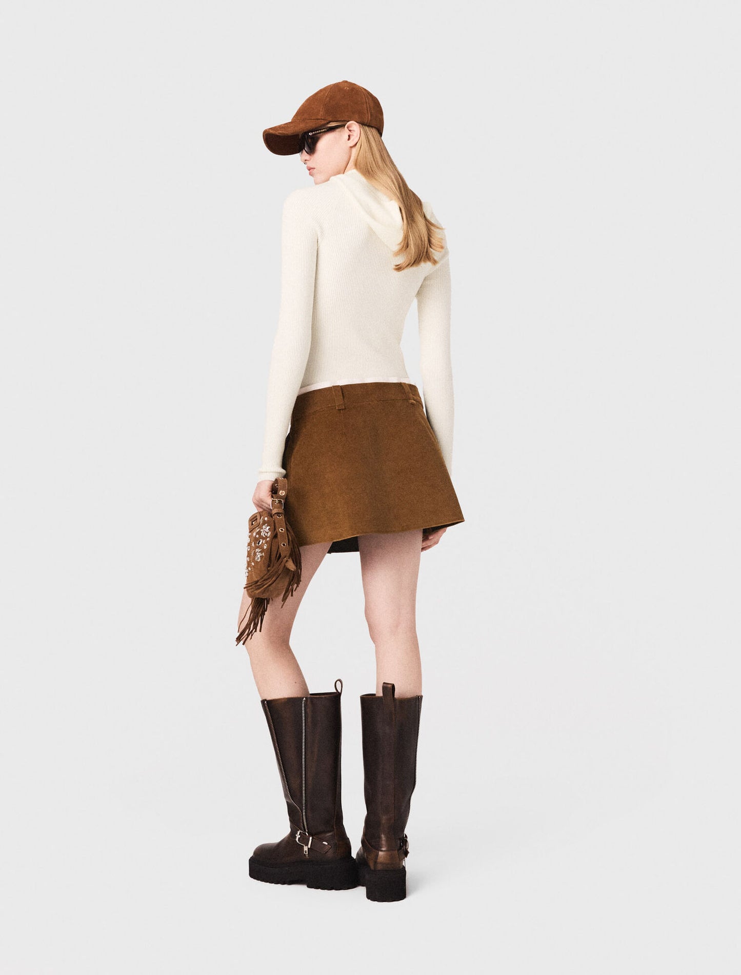 Pleated corduroy mini skirt Camel