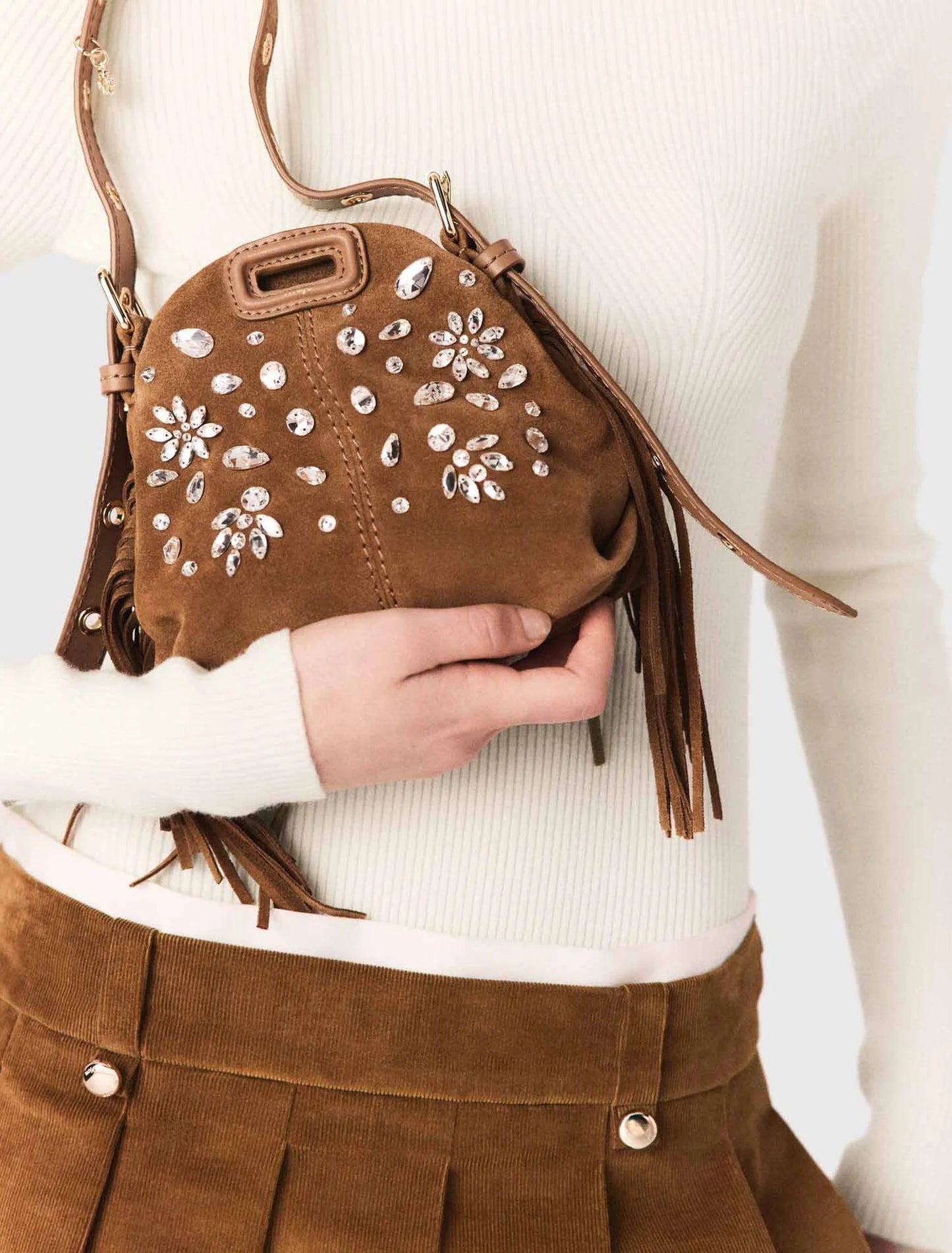 Pleated corduroy mini skirt Camel