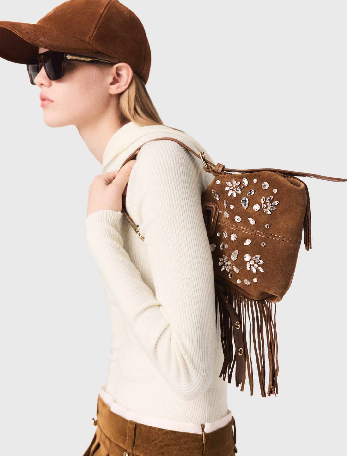 Pleated corduroy mini skirt Camel