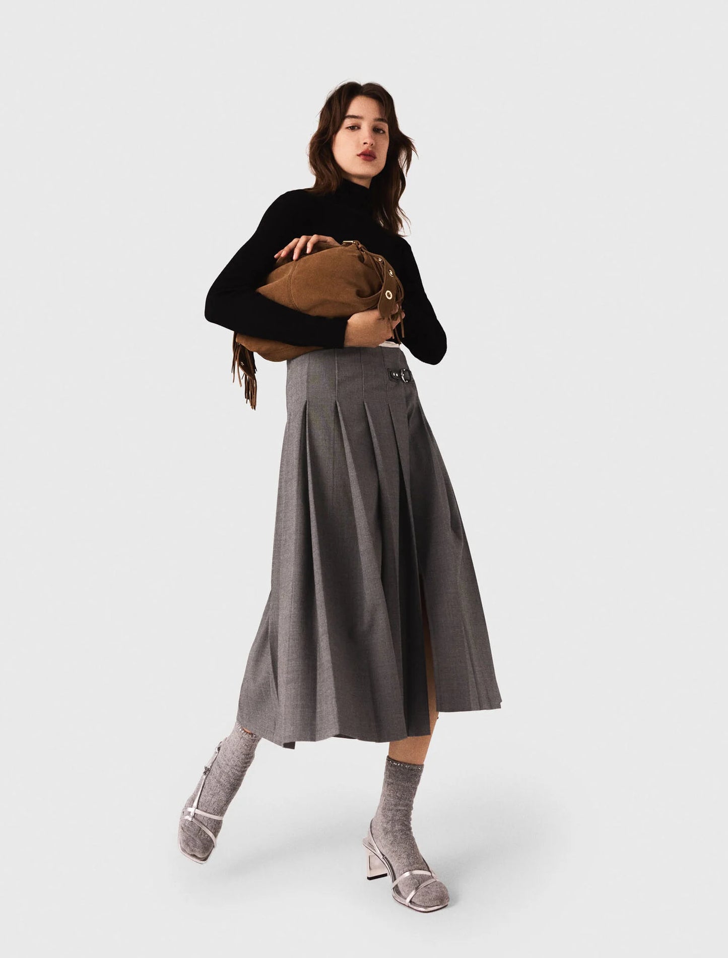 Long pleated skirt Grey