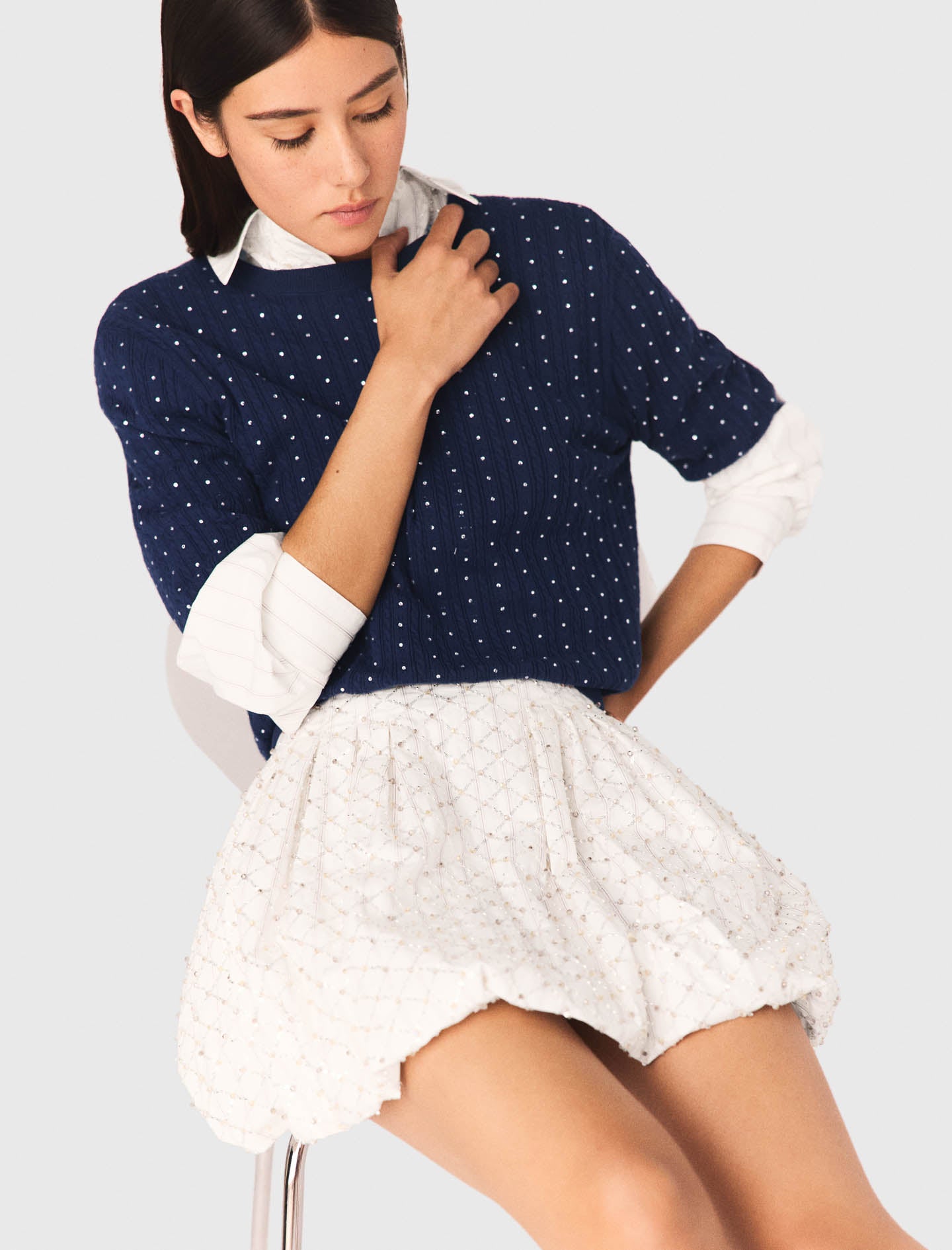Beaded Bubble Skirt White