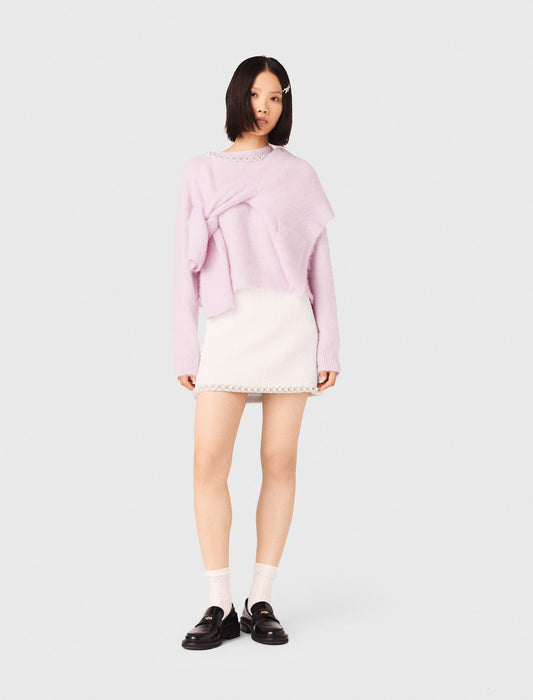 Pearl-Trim Tweed Skirt ECRU
