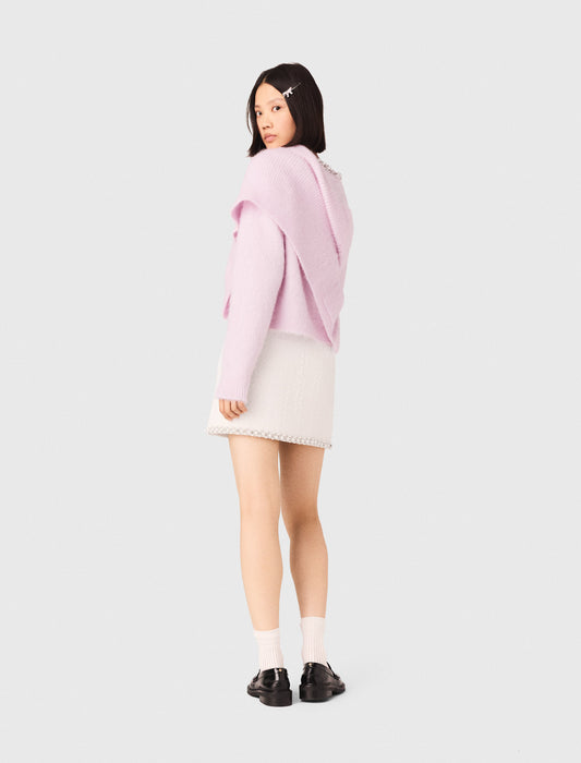 Pearl-Trim Tweed Skirt ECRU