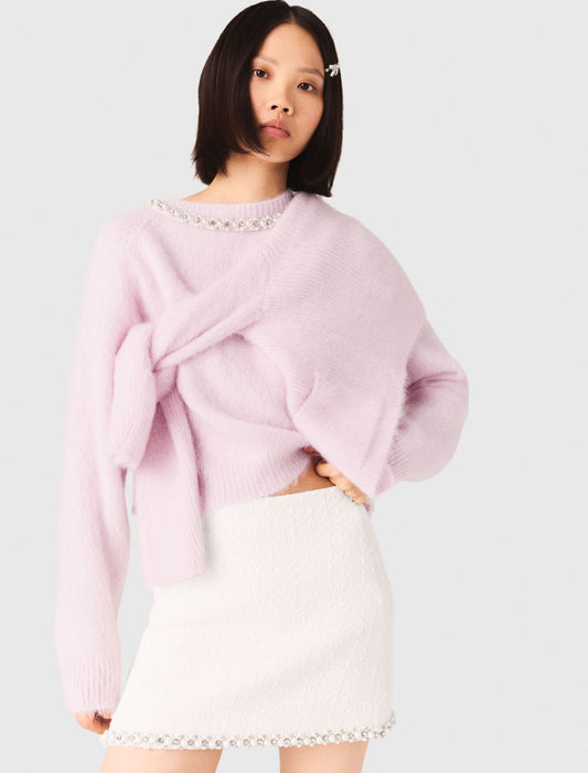 Pearl-Trim Tweed Skirt ECRU