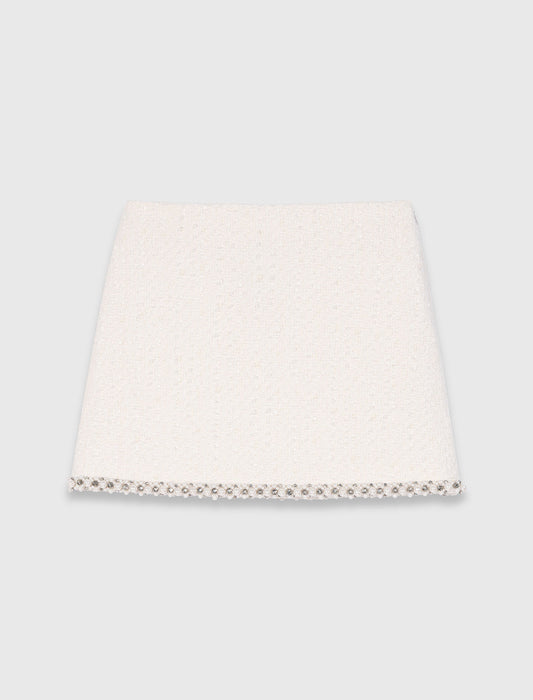 Pearl-Trim Tweed Skirt ECRU