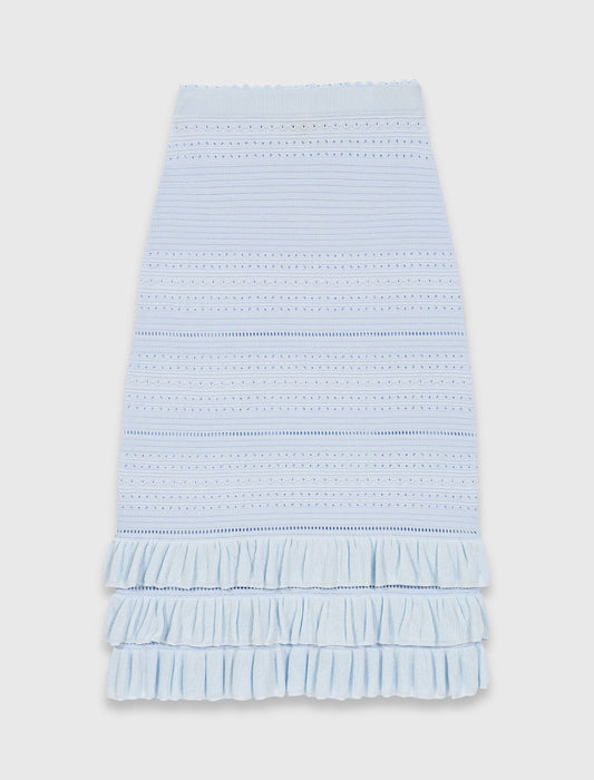 Long Ruffled Knit Skirt BLUE SKY