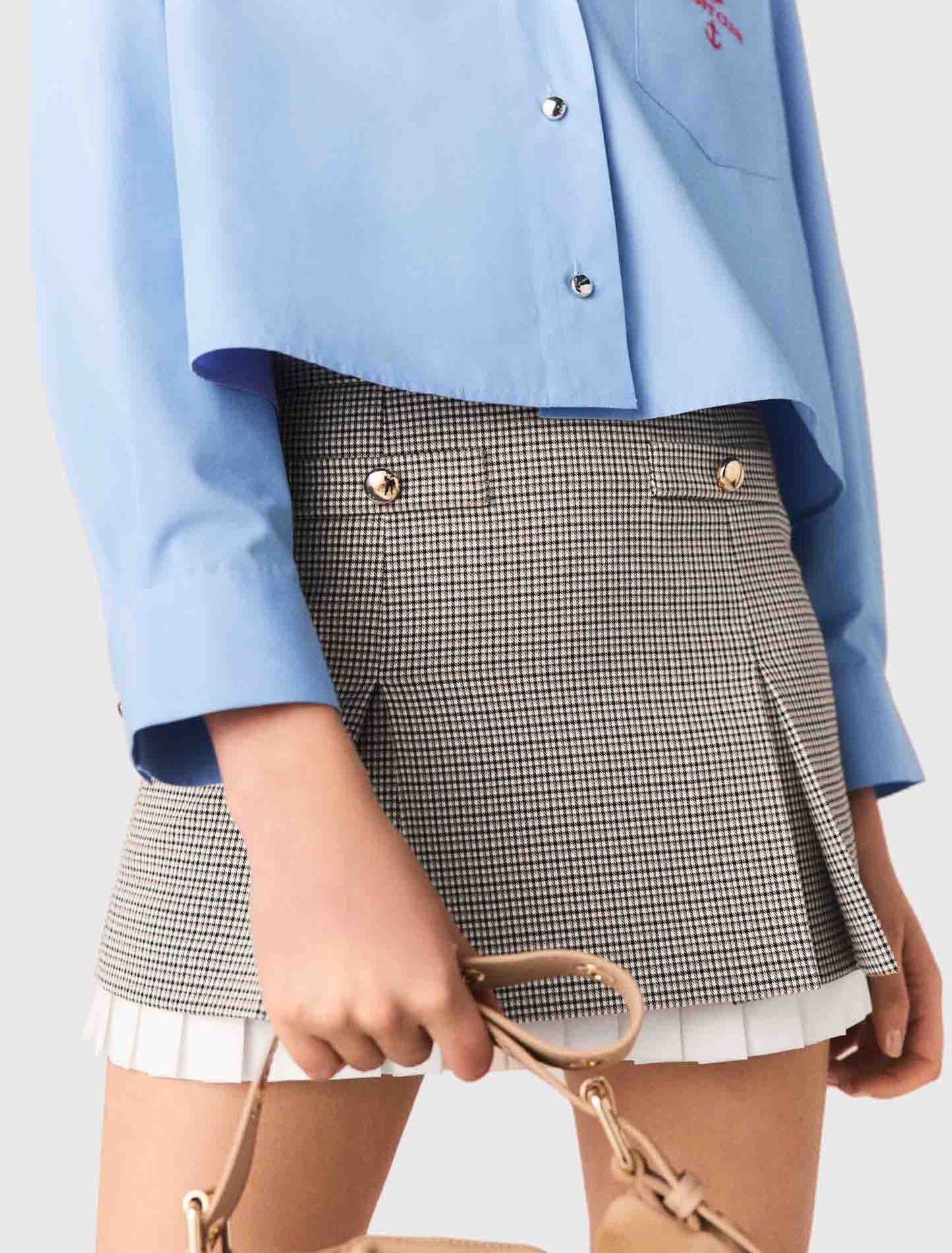 Pleated Skirt With Poplin Details Brown Checks