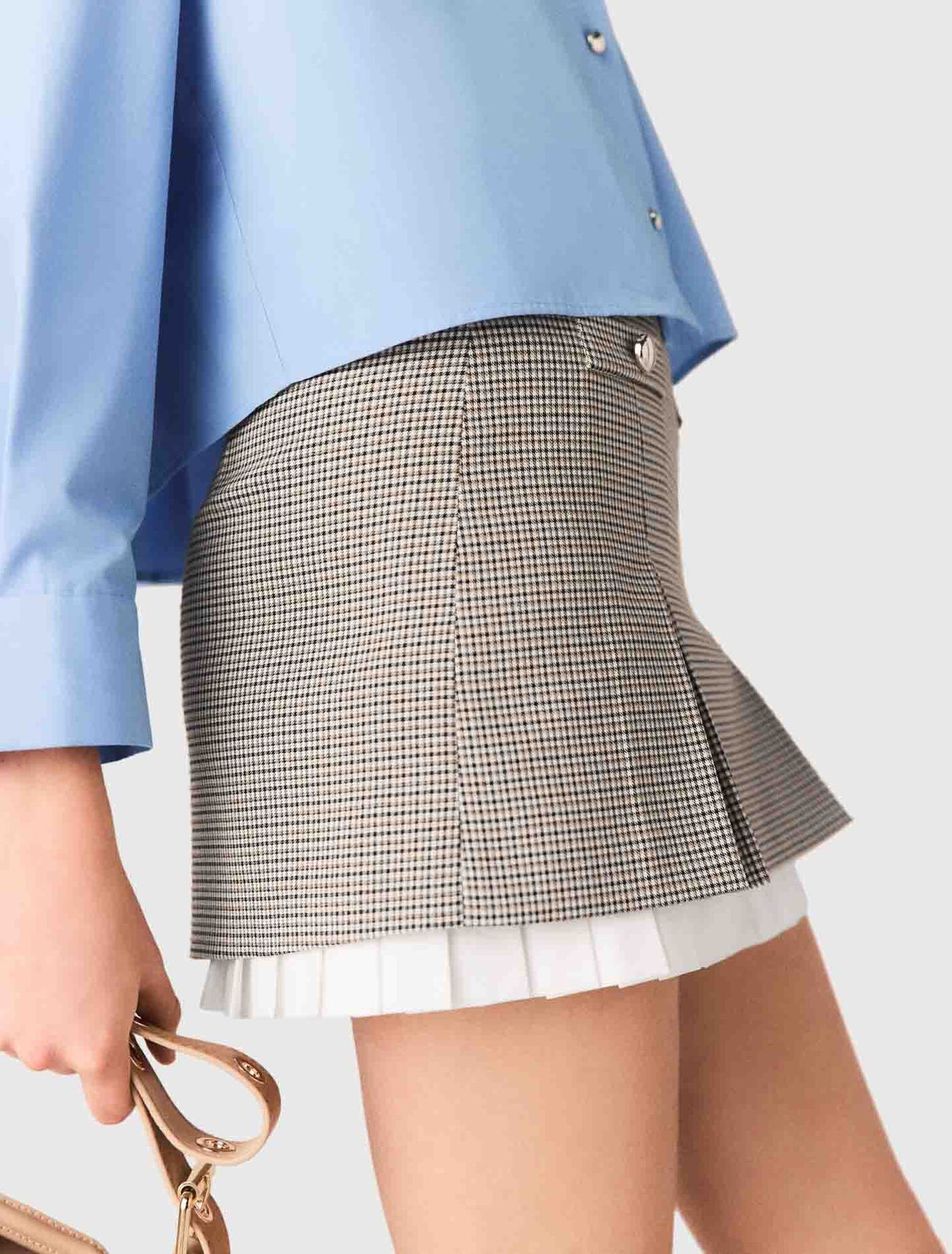 Pleated Skirt With Poplin Details Brown Checks