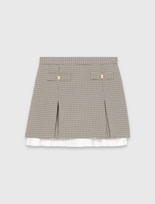 Pleated Skirt With Poplin Details Brown Checks