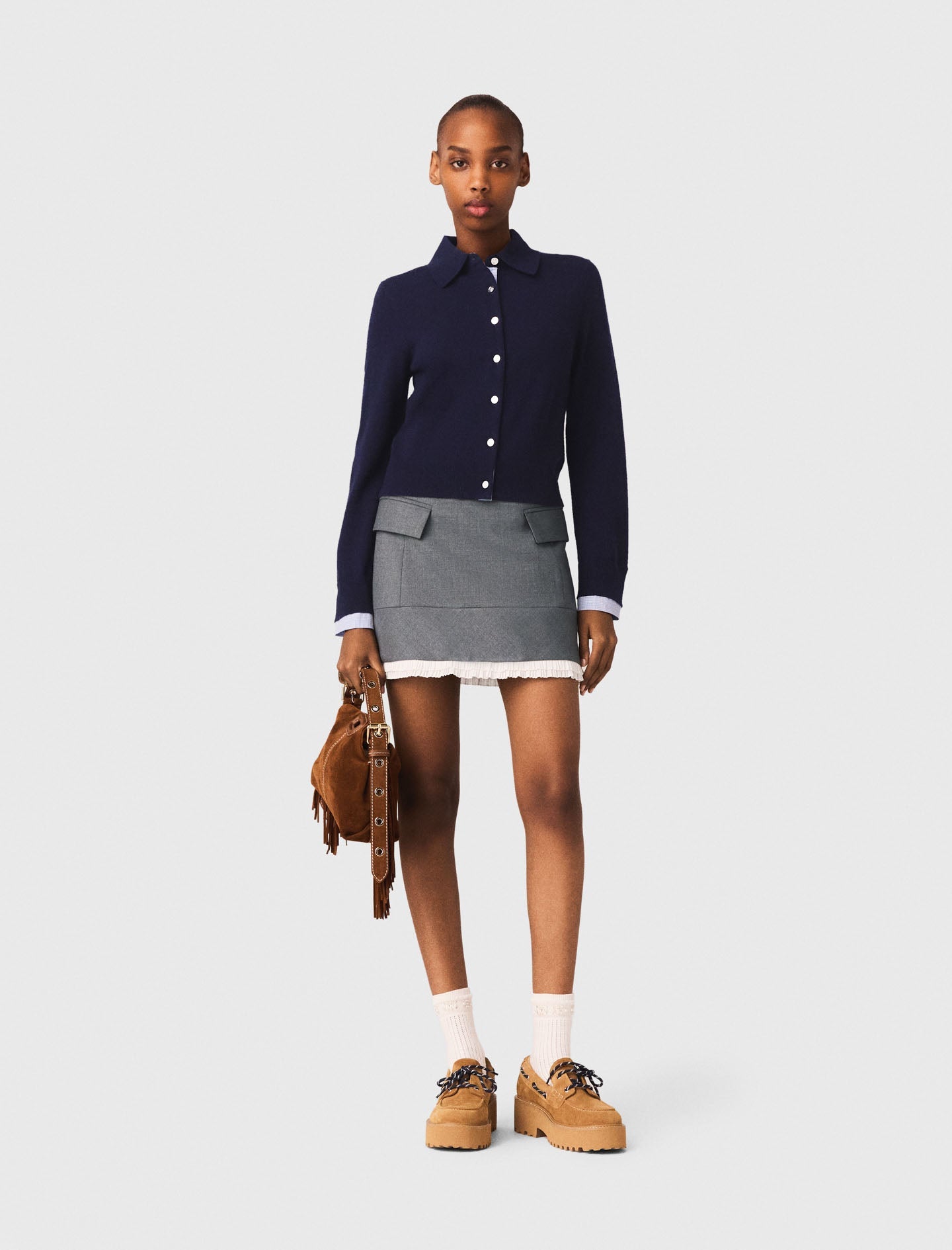 A-line poplin skirt with band GREY