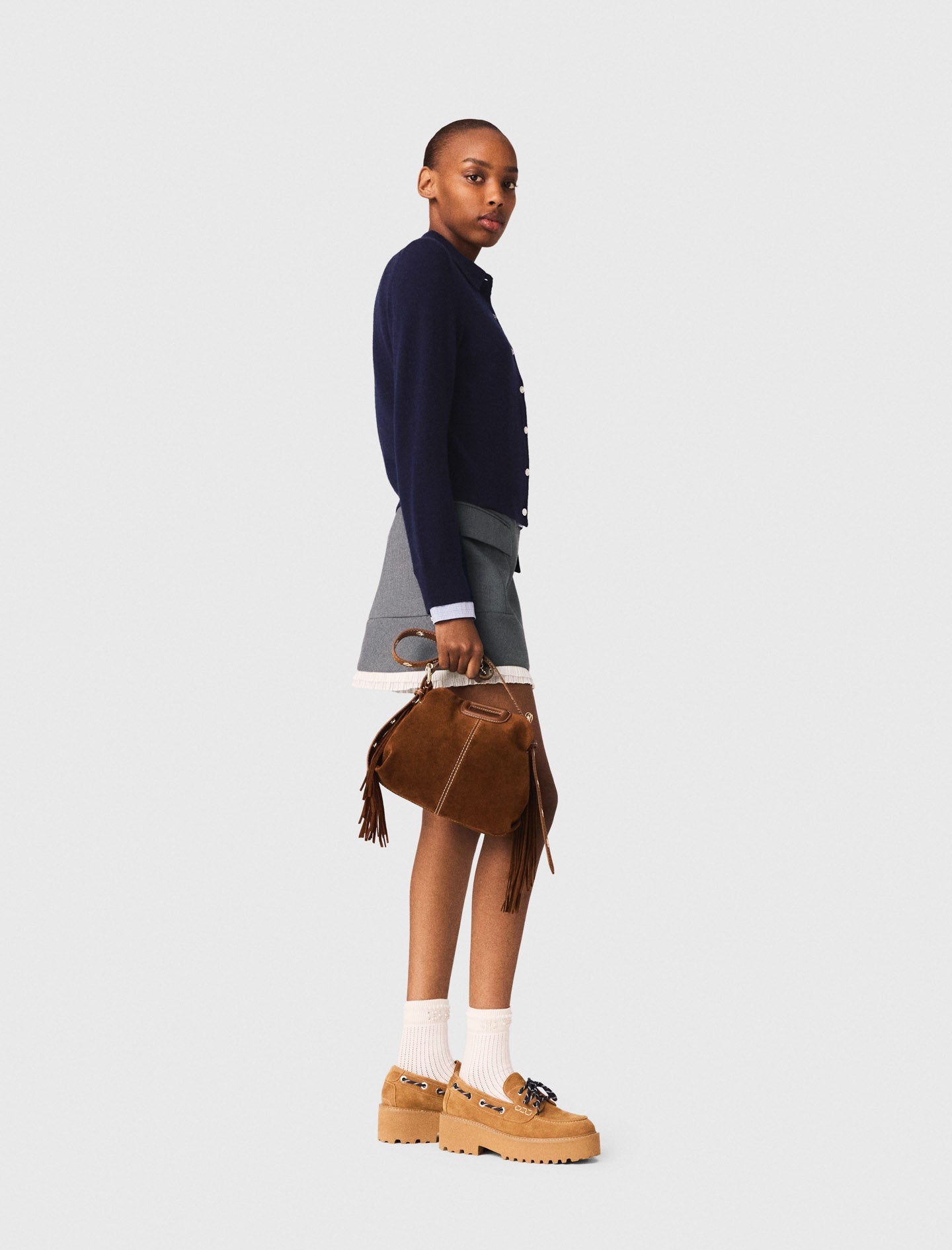 A-line poplin skirt with band GREY