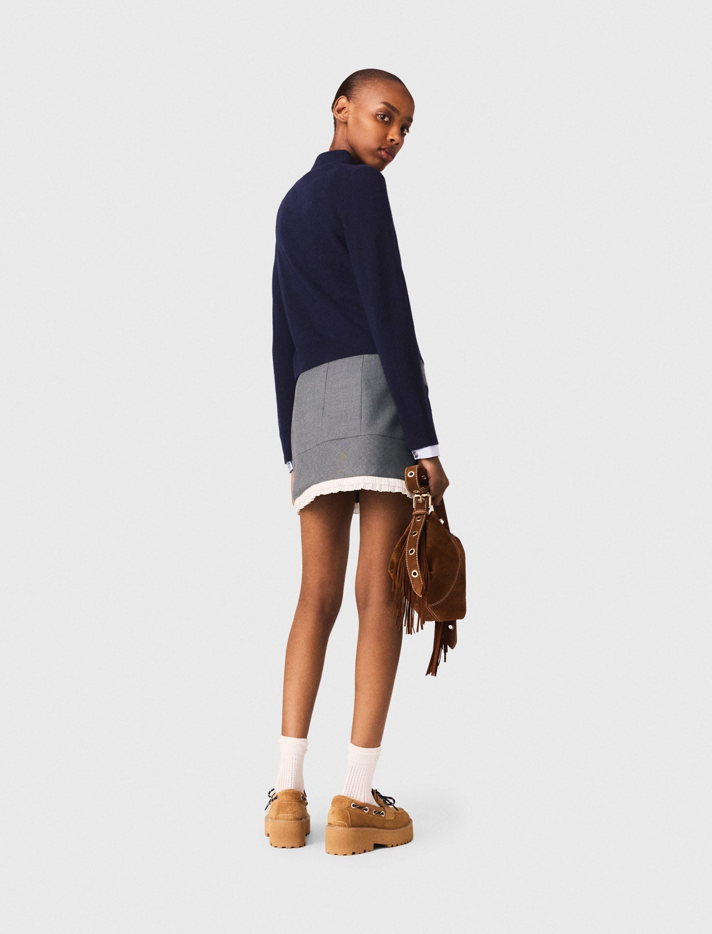A-line poplin skirt with band GREY