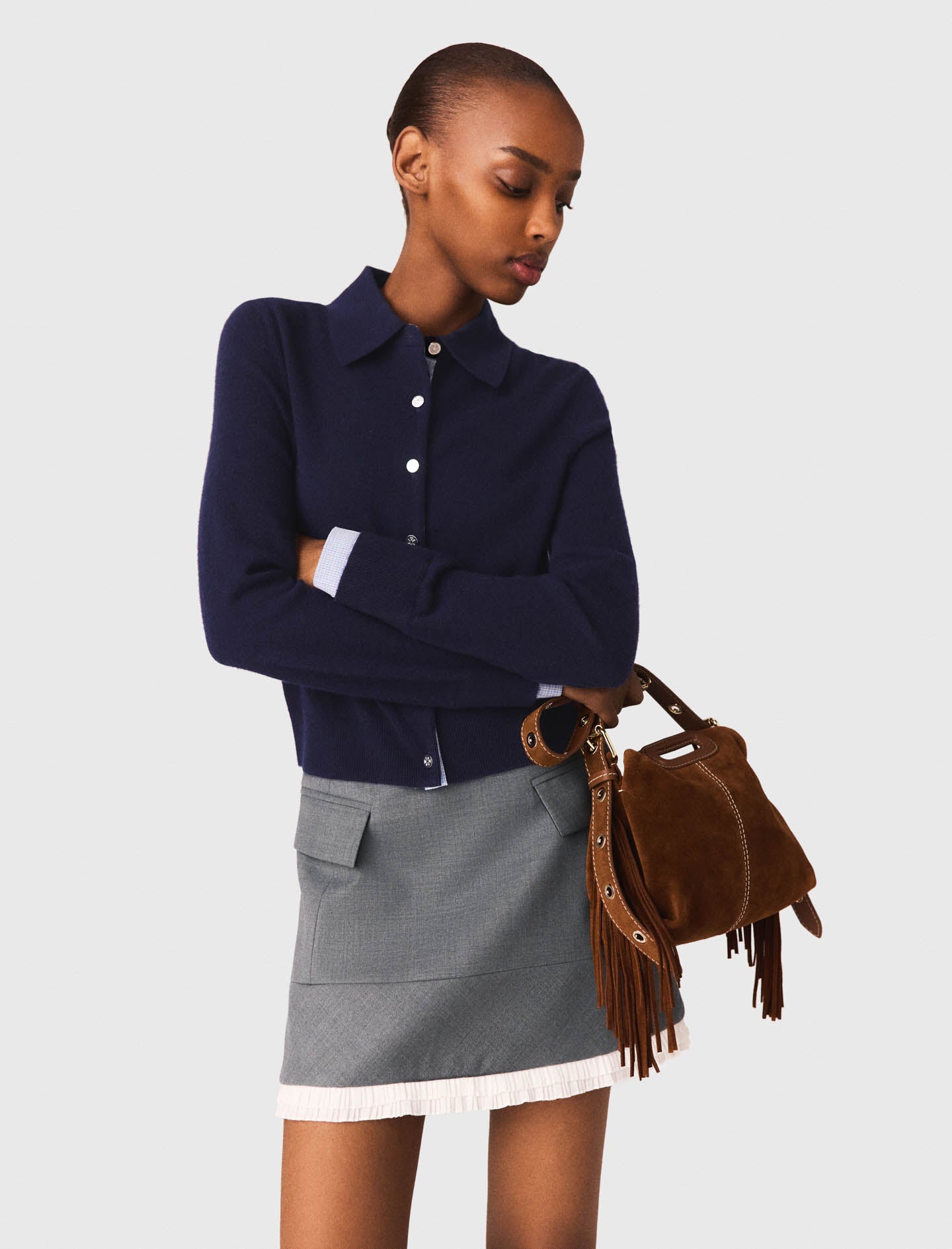 A-line poplin skirt with band GREY