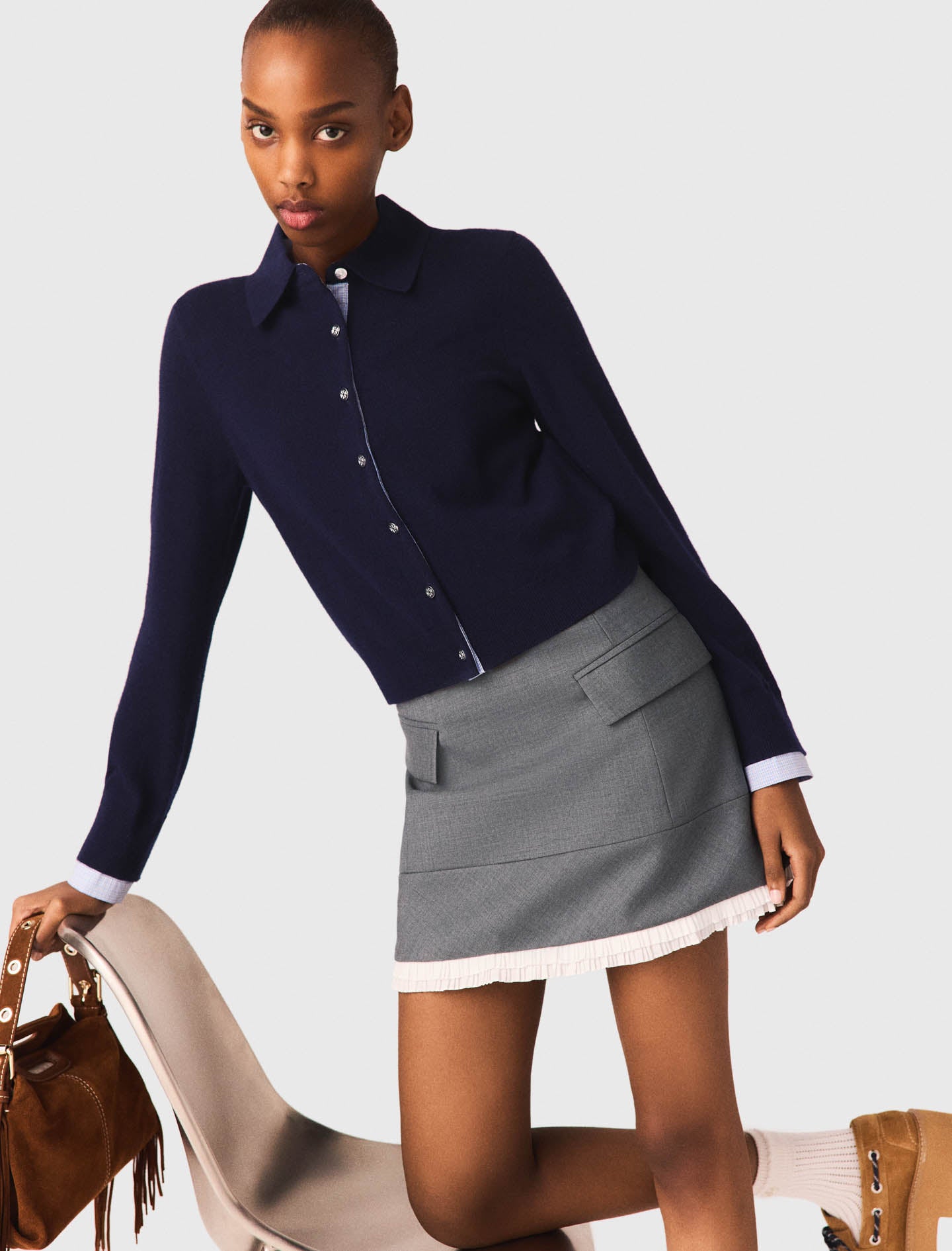A-line poplin skirt with band GREY