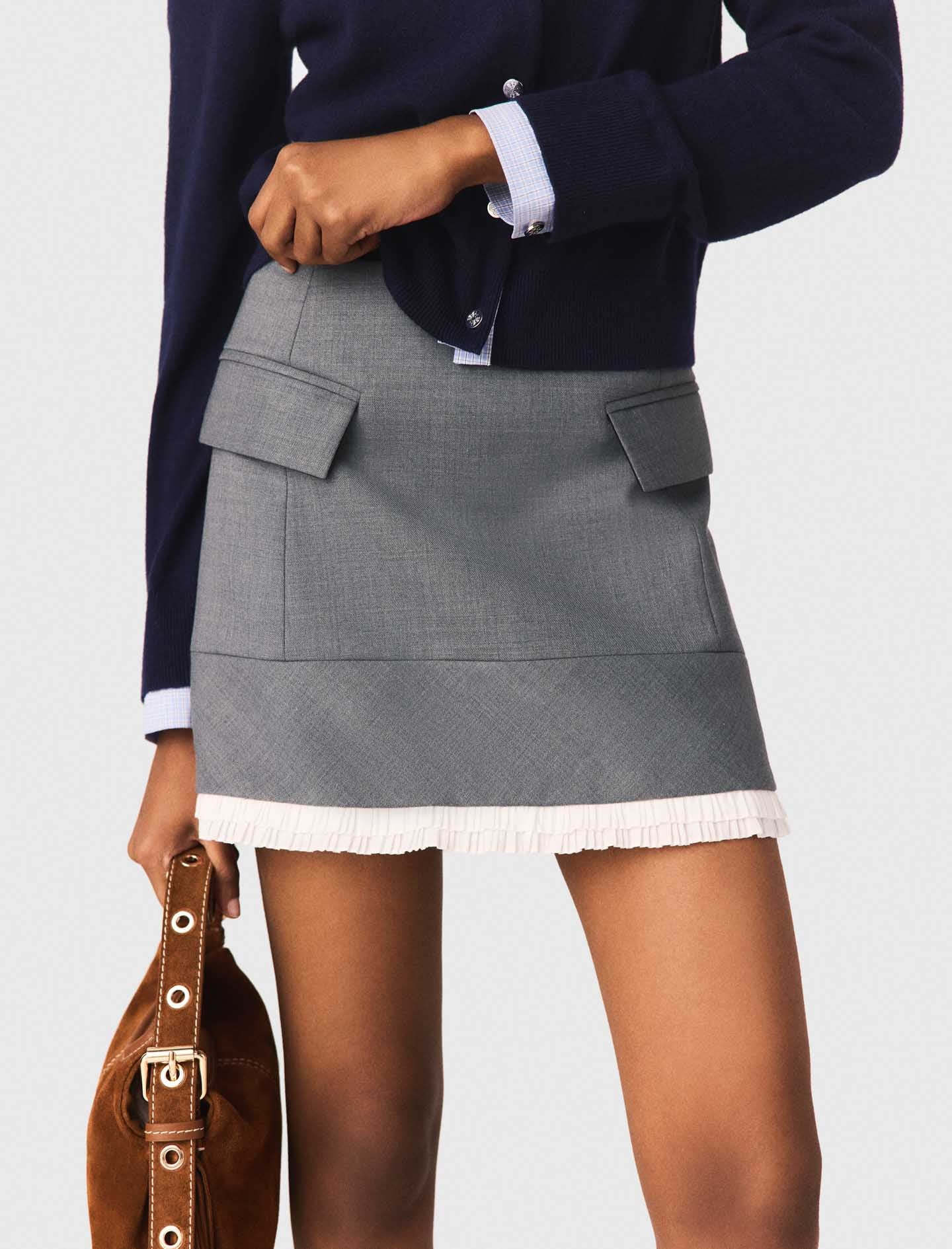 A-line poplin skirt with band GREY