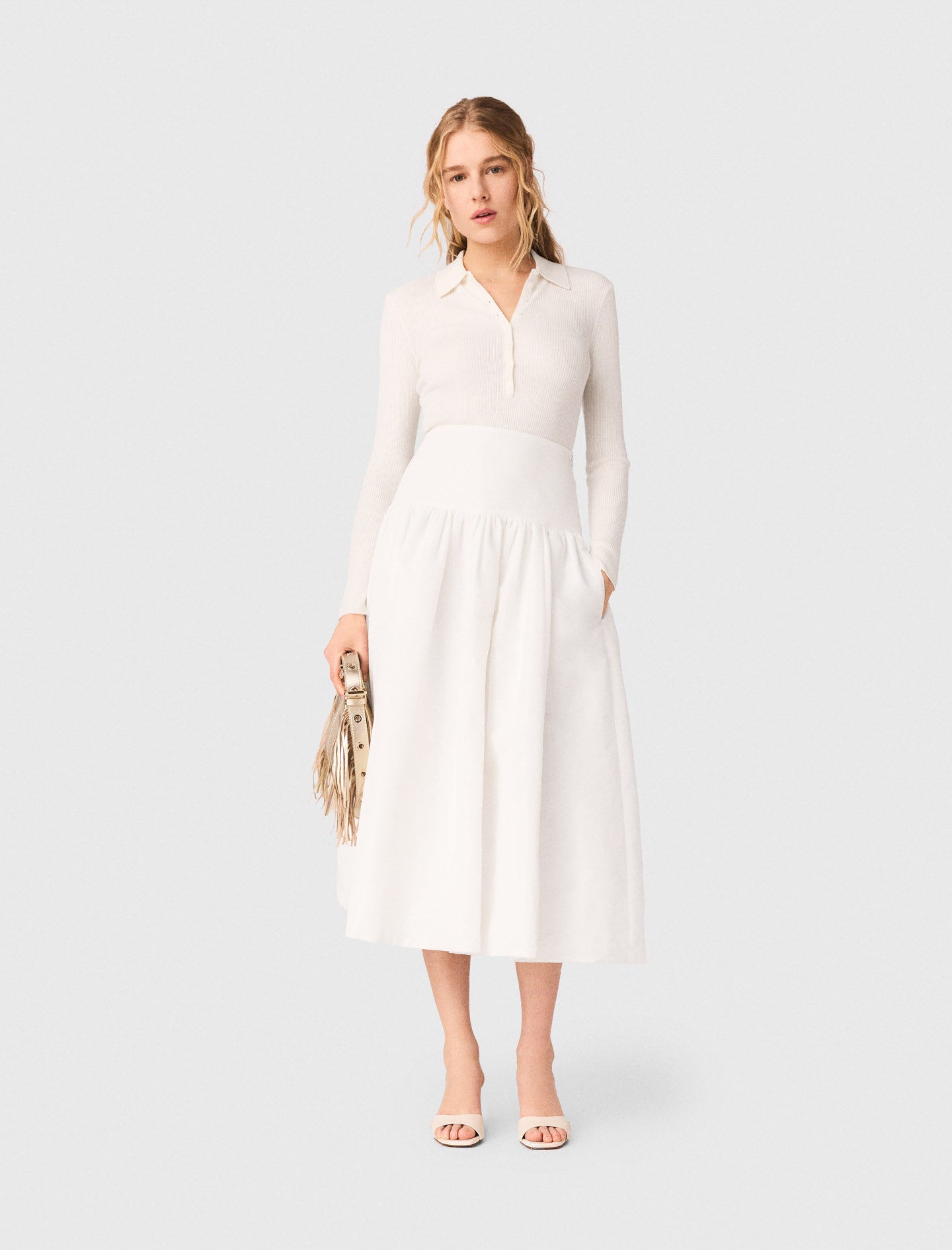 Long Taffeta Skirt White