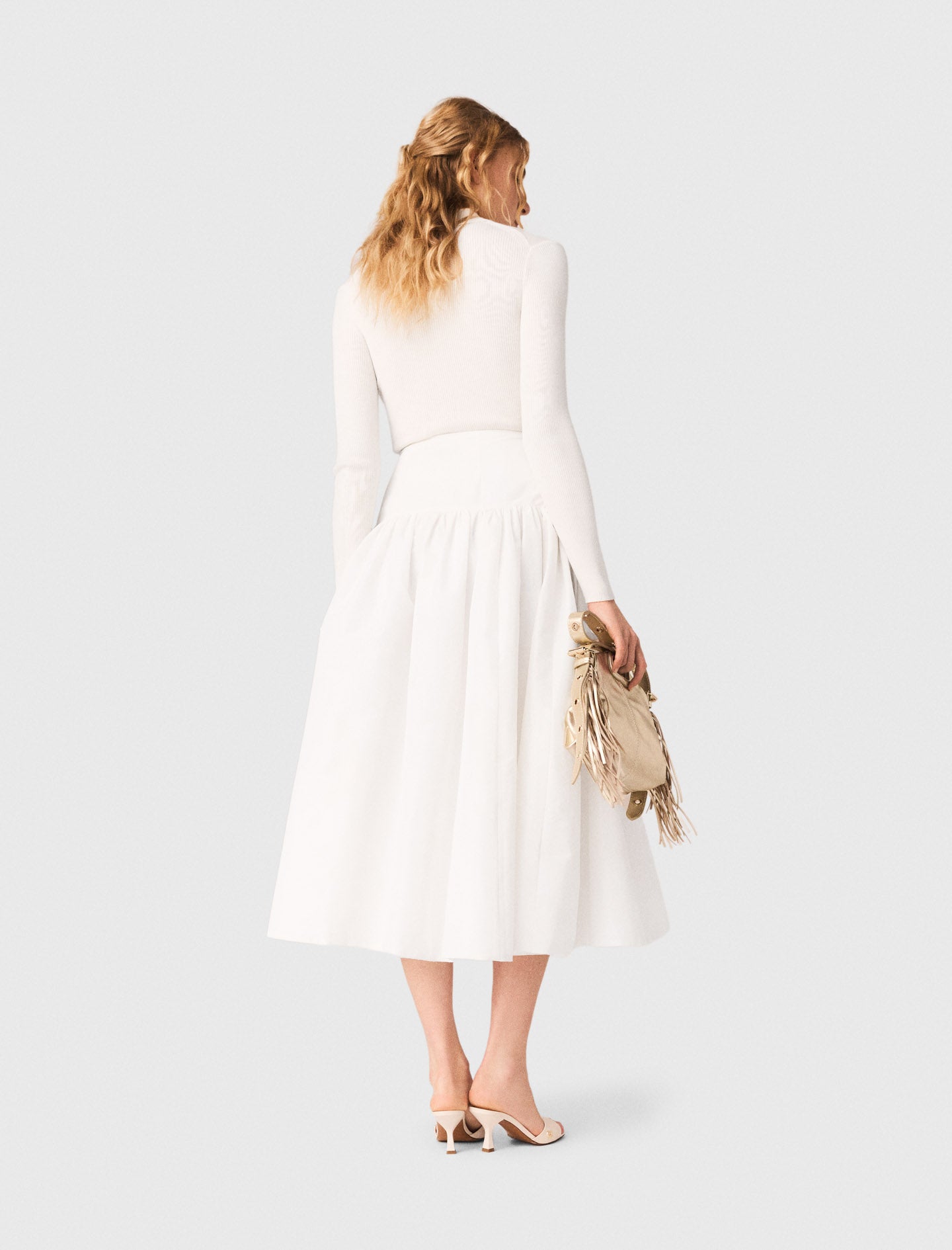 Long Taffeta Skirt White