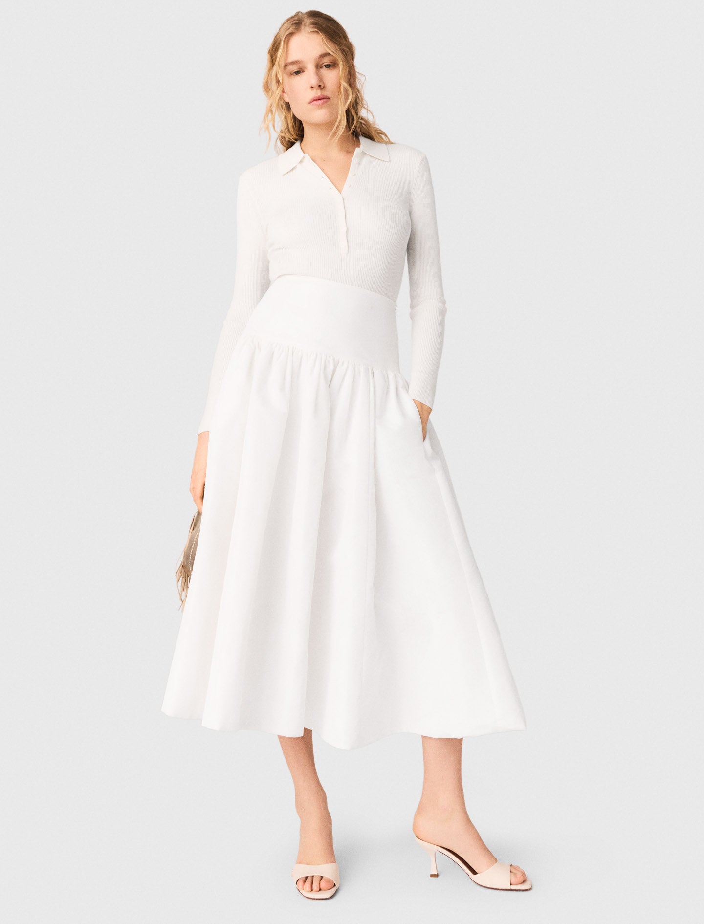 Long Taffeta Skirt White