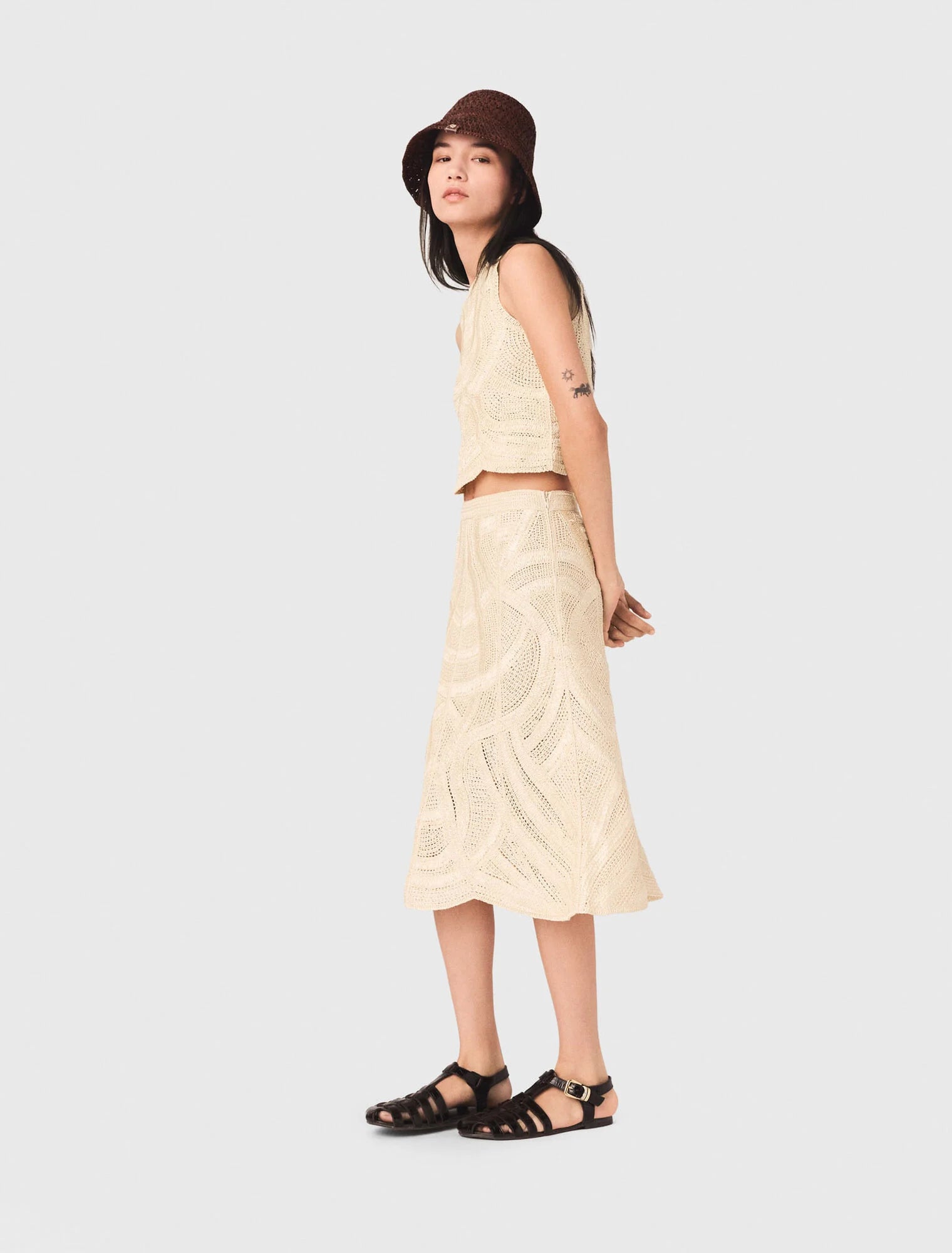 Long Crochet Skirt Beige