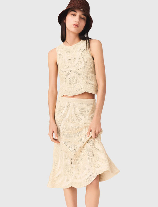 Long Crochet Skirt Beige