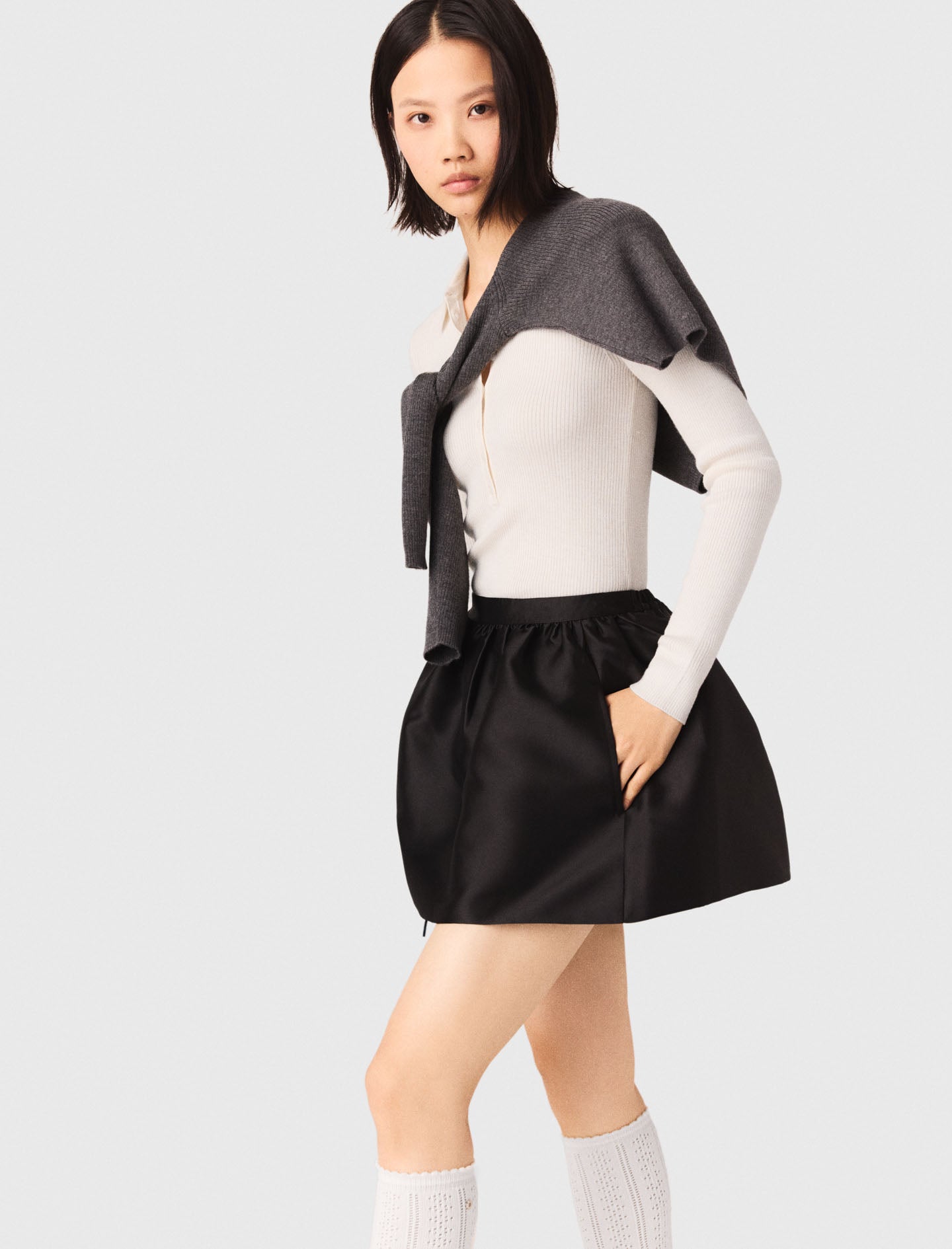 Short Taffeta Bubble Skirt Black