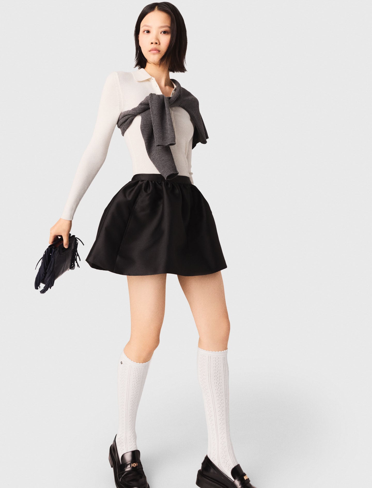 Short Taffeta Bubble Skirt Black